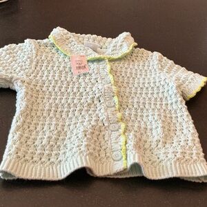 GAP Baby Light Mint Crochet Cardigan with Yellow Accent